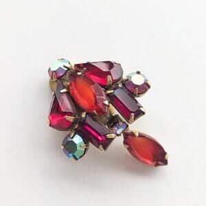 Vintage Signed Kramer AB Coated Red Glam Rhinestone SINGLE Clip On Earring